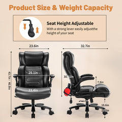 Qusaphy 800lbs Big and Tall Office Chair, Ergonomic Executive Chair with Reclining Backrest, Spring Cushion Seat, Lumbar Support & Ergonomic Armrests for Home Office and Conference Room