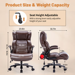 Qusaphy 800lbs Big and Tall Office Chair, Ergonomic Executive Chair with Reclining Backrest, Spring Cushion Seat, Lumbar Support & Ergonomic Armrests for Home Office and Conference Room Brown