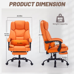 Qusaphy 600lbs Big and Tall PU Leather Executive Office Chair, Reclining Backrest up to 155°, Spring Cushion Seat, Lumbar Support & Adjustable Armrests for Home Office or Conference Room