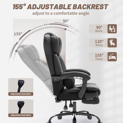 Qusaphy 600lbs Big and Tall PU Leather Executive Office Chair, Reclining Backrest up to 155°, Spring Cushion Seat, Lumbar Support & Adjustable Armrests for Home Office or Conference Room