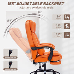 Qusaphy 600lbs Big and Tall PU Leather Executive Office Chair, Reclining Backrest up to 155°, Spring Cushion Seat, Lumbar Support & Adjustable Armrests for Home Office or Conference Room