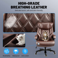 Qusaphy 800LBS Big and Tall Executive Office Chair, PU Leather Ergonomic Desk Chair with Adjustable Backrest and Thick Padded Cushion, Heavy Duty Chair for Home or Office Brown