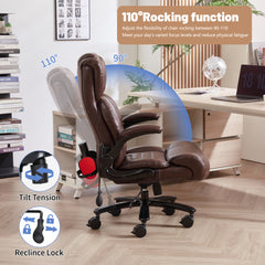 Qusaphy 800lbs Big and Tall Office Chair, Ergonomic Executive Chair with Reclining Backrest, Spring Cushion Seat, Lumbar Support & Ergonomic Armrests for Home Office and Conference Room Brown