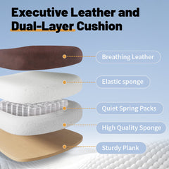 Big and Tall Office Chair, PU Leather Executive Chair, 800 lbs 8-Hour Heavy-Duty Design with Adjustable Lumbar Support, Suitable for Shag Carpets Brown