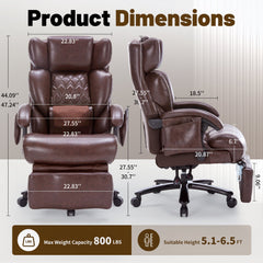 Qusaphy Big and Tall 800lbs Ergonomic Office Chair Heated massage chair, reclining high-back chair, Footrest & BIFMA Certified Heavy-Duty Support Brown
