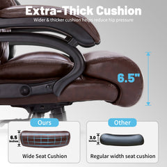 Qusaphy 600lbs Big and Tall PU Leather Executive Office Chair, Reclining Backrest up to 110°, Spring Cushion Seat, Lumbar Support & Adjustable Armrests for Home Office or Conference Room brown
