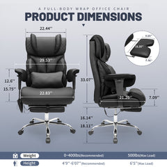 Big & Tall 500LBS Massage Executive Office Chair, Ergonomic Desk Chair with 6-Point Vibration & Footrest, Heavy-Duty Reclining Computer Chair, Breathable Synthetic Leather, Easy Assembly
