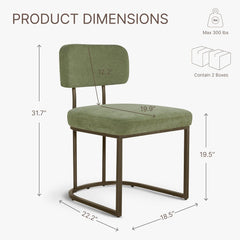 Dining Chairs Set of 4, Upholstered Modern Kitchen Chairs with Ergonomic Backrest, Fabric Cushion Seat & Wire Drawing Metal Legs for Living Room, Restaurant, and Café, Green, 2Boxs