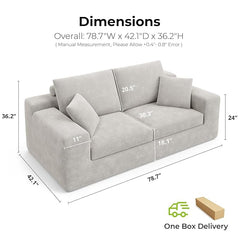 78" Loveseat Sofa in a Box, Cloud Boneless Couch with Comfy Deep Seat, No Assembly Required, Modern Upholstered Corduroy Sofa for Living Room, Apartment, Home Office, Greige