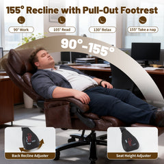 Qusaphy Big and Tall 800lbs Ergonomic Office Chair Heated massage chair, reclining high-back chair, Footrest & BIFMA Certified Heavy-Duty Support Brown