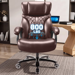 800LBS Heavy Duty Big and Tall Office Chair, Ergonomic Executive Desk Chair with Adjustable Air Lumbar Support, Breathable Leather Computer Chair with Pocket Spring Cushion for Home Office, Brown