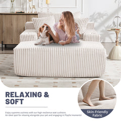 66 Inch Chaise Lounge Chair for Indoor Use, Oversized Corduroy Upholstered Boneless Sofa Bed, Deep Seat Sleeper Couch, No Assembly Required，800lb Support white
