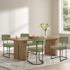 Dining Chairs Set of 4, Upholstered Modern Kitchen Chairs with Ergonomic Backrest, Fabric Cushion Seat & Wire Drawing Metal Legs for Living Room, Restaurant, and Café, Green, 2Boxs