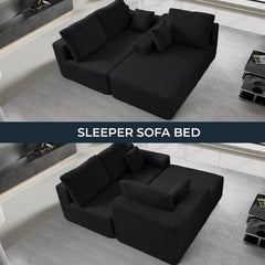 105" Cloud Sectional Couch, L-Shaped Modular Sectional Sofa with Deep Seat, Boneless Couches for Living Room Bedroom, Corduroy Upholstery Black, Left Facing Chaise