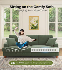 87in Green Sofa, Couches for Living Room 21in Extra Deep Seats, Comfy Corduroy Sofas for Living Room No Tool Assembly, Modern Oversized Love Seat with 2 Pillows, Sofa Couch for Bedroom