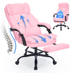 Qusaphy 600lbs Big and Tall PU Leather Executive Office Chair, Reclining Backrest up to 155°, Spring Cushion Seat, Lumbar Support & Adjustable Armrests for Home Office or Conference Room pink