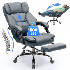 Qusaphy 600lbs Big and Tall PU Leather Executive Office Chair, Reclining Backrest up to 155°, Spring Cushion Seat, Lumbar Support & Adjustable Armrests for Home Office or Conference Room brown
