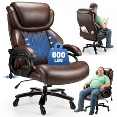 Qusaphy 800LBS Big and Tall Executive Office Chair, PU Leather Ergonomic Desk Chair with Adjustable Backrest and Thick Padded Cushion, Heavy Duty Chair for Home or Office Brown