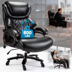 Qusaphy 800LBS Big and Tall Executive Office Chair, PU Leather Ergonomic Desk Chair with Adjustable Backrest and Thick Padded Cushion, Heavy Duty Chair for Home or Office Black