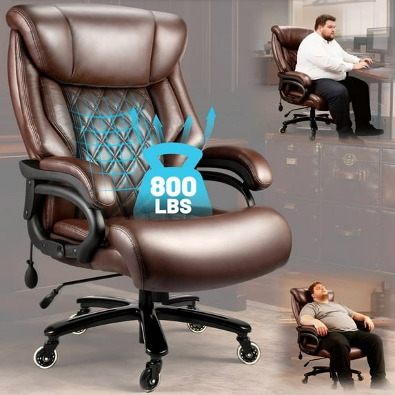 Qusaphy 800LBS Big and Tall Executive Office Chair, PU Leather Ergonomic Desk Chair with Adjustable Backrest and Thick Padded Cushion, Heavy Duty Chair for Home or Office Brown