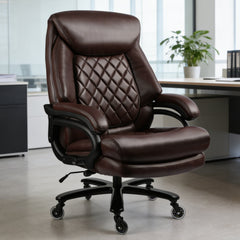 Qusaphy 800LBS Big and Tall Executive Office Chair, PU Leather Ergonomic Desk Chair with Adjustable Backrest and Thick Padded Cushion, Heavy Duty Chair for Home or Office Brown