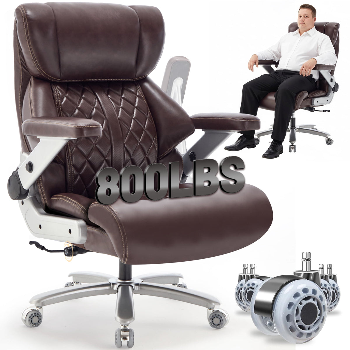 Qusaphy Big & Tall Office Chair 800LBS Heavy Duty - Ergonomic PU Leather Chair with 5D Armrests, 90°-120° Recline, Silent Wheels