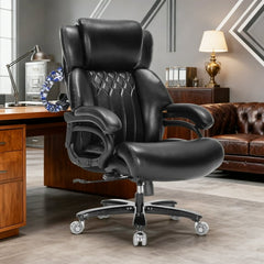Big and Tall Office Chair, PU Leather Executive Chair, 800 lbs 8-Hour Heavy-Duty Design with Adjustable Lumbar Support, Suitable for Shag Carpets Black