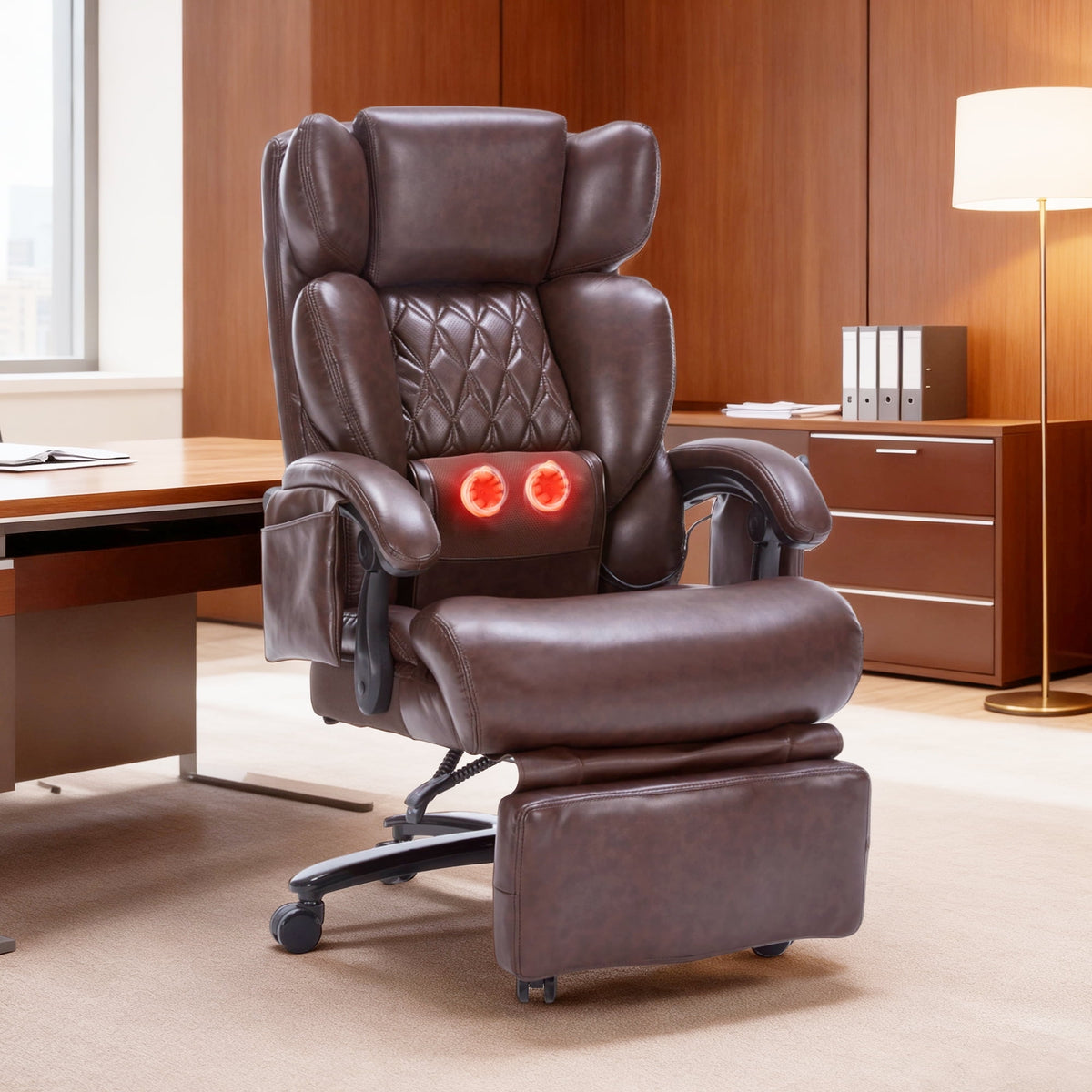 Qusaphy Big and Tall 800lbs Ergonomic Office Chair Heated massage chair, reclining high-back chair, Footrest & BIFMA Certified Heavy-Duty Support Brown