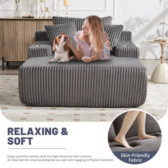 66 Inch Chaise Lounge Chair for Indoor Use, Oversized Corduroy Upholstered Boneless Sofa Bed, Deep Seat Sleeper Couch, No Assembly Required，800lb Support gray