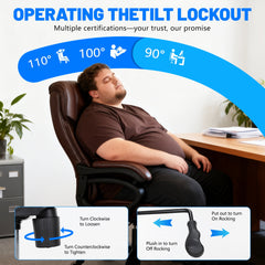 Qusaphy 800LBS Big and Tall Office Chair, PU Leather Executive Chair with Adjustable Headrest and Lumbar Support, Heavy Duty Chair for Home or Office Brown