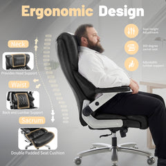 Qusaphy Big & Tall Office Chair 800LBS Heavy Duty - Ergonomic PU Leather Chair with 5D Armrests, 90°-120° Recline, Silent Wheels