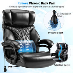 800LBS Heavy Duty Big and Tall Office Chair, Ergonomic Executive Desk Chair with Adjustable Air Lumbar Support, Breathable Leather Computer Chair with Pocket Spring Cushion for Home Office, Black